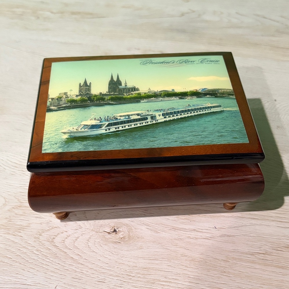 Ercolano Wooden Music Box with Scenic River Cruise Design